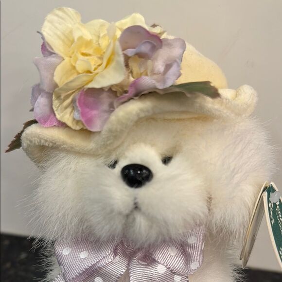 Vintage Bearington Collection Plush White Dog w/floral hat. Size 7” - Picture 2 of 11